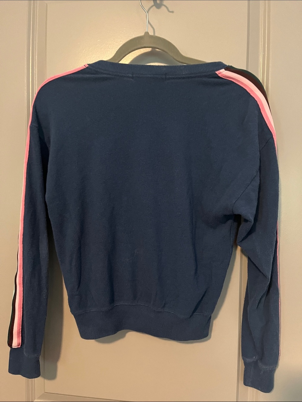 Spiritual Gangster Navy Crewneck with Mint and Pink Sleeve Stripes - Picture 2 of 3